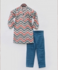 Blue Zik Zak Kurta with Pant
