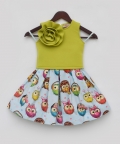 Green Lycra Top with Printed Skirt