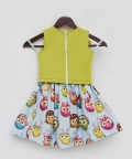 Green Lycra Top with Printed Skirt