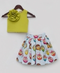 Green Lycra Top with Printed Skirt