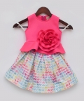 Pink Lycra Top with Printed Skirt