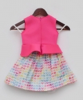 Pink Lycra Top with Printed Skirt