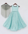 Crop Top with Pant and Embroidered Cape