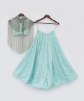 Crop Top with Pant and Embroidered Cape
