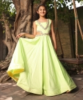 Green Anarkali Pant with Printed Cape