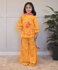Mustard Yellow Printed Kurti Sharara Set