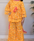 Mustard Yellow Printed Kurti Sharara Set