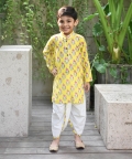 Yellow Printed Kurta Dhoti Set