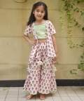 Green Embroidery Top With Printed Sharara