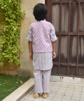 Lilac Printed Nehru Jacket With Kurta And Pant