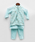 Blue Embroidered Nehru Jacket Set