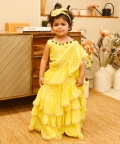 Yellow Sequin Foil Printed Saree
