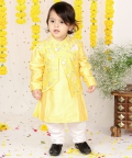 Floral Sequin Work Jacket With Yellow Kurta And Pyjama