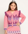 One Friday Pink Abstract Sweater For Kids Girls