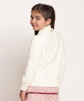 One Friday Off White Solid Sweater For Kids Girls