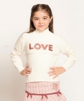 One Friday Off White Solid Sweater For Kids Girls
