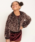 One Friday Brown Sequins Jacket For Kids Girls