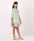 One Friday Mint Solid Dress For Kids Girls