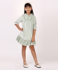 One Friday Mint Solid Dress For Kids Girls