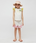 Off White Shorts With Pink Flower Print