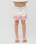 Off White Shorts With Pink Flower Print