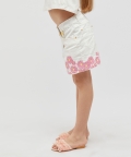 Off White Shorts With Pink Flower Print