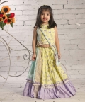 Yellow Animal Print Lehenga With Frills, Blouse