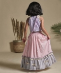 Pinka Nd Lavender Lehenga With Frills, Blouse, Potli Bag Set