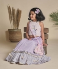 Pinka Nd Lavender Lehenga With Frills, Blouse, Potli Bag Set