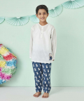 Whimsical Cat Print Round Neck Nightsuit