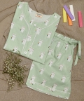 Round Neck Bunny Hopper Print Nightsuit With Shorts