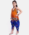 Bandhani Halter Top With Embroidery Dhoti-Blue