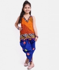 Bandhani Halter Top With Embroidery Dhoti-Blue