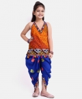 Bandhani Halter Top With Embroidery Dhoti-Blue