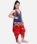 Bandhani Halter Top With Embroidery Dhoti-Red