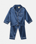 Navy Blue Viscose With White Piping Nightsuit