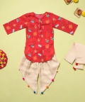 Red Fire Cracker Dhoti Set
