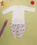 Classic Whitenkurta With Printed Dhoti