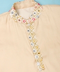 Beige Mirror Work Kurta With Pajama