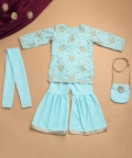 Soft Blue Velvet Sharara Set