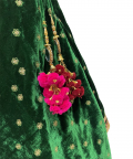 Green Velvet Skirt With Short Kurti Set