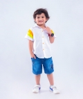 White Shirt with Green & Orange Stripes