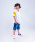 White Shirt with Green & Orange Stripes
