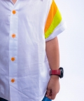 White Shirt with Green & Orange Stripes