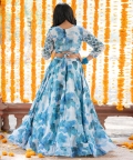 Heavy Pearl Beaded Work Top With Floral Print Lehenga