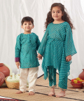 Turquoise Leheriya Short Kurta