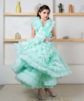 Ankle Length Green Gown With Endless Tulle Frilling To Give It A Wow Factor