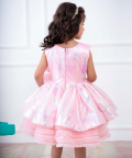 Pink Organza Dress With Full Flare Tulle Frilling At The Bottom And Statement Bow On The Side