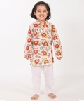 Lion And Mouse- White Unisex Kurta
