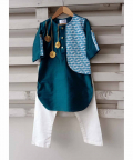 Teal Green And Blue Elephant Print Kurta Pyjama Set